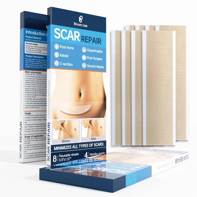 Silicone Scar Sheets 8 Pack,Scar Away Strips for Scars-Keloid,C-Section,Surgical