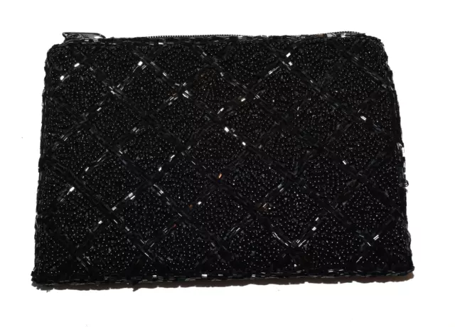 Lancome Designed Exclusively Black Beaded Diamond Pattern Small Clutch Bag