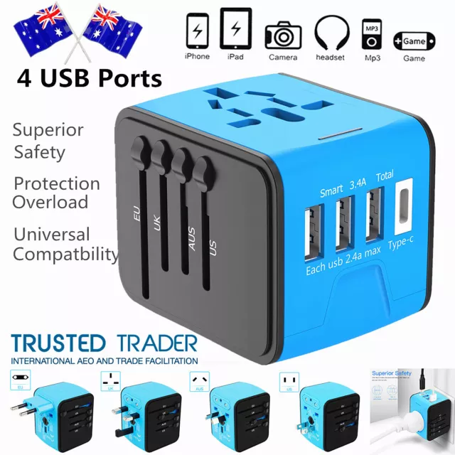 FAST 3.4 / 5A Universal Travel Adapter 3 USB &Type-C Outlet Converter Plug Power