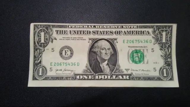 Off-Center Mis-Cut Error Note One Dollar $1 Bill Federal Reserve 2017A