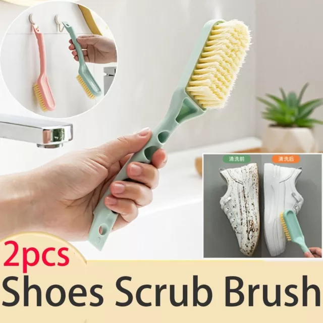 2Pcs Portable Shoes Scrub Brush Long Handle Clean Wash Brush  Sneaker Shoe