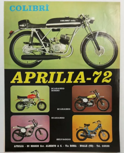 Pubblicità 1972 MOTO APRILIA COLIBRÌ SCARABEO MOTOR old advert publicitè werbung