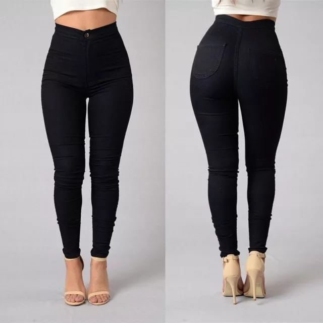 Women Sexy Denim Skinny Pants High Waist Stretch Jeggings Slim Pencil Trousers