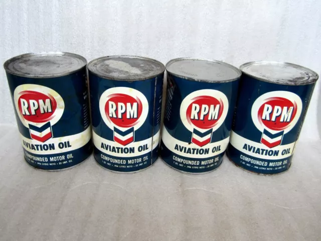 4x Vintage NOS Chevron RPM Aviation Compounded Motor 1 Quart Oil Can Full Qt