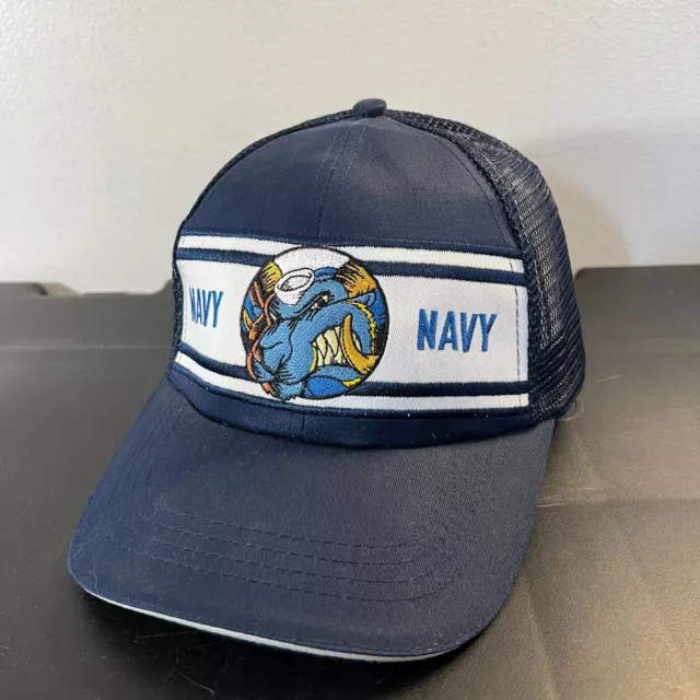 Navy Behind The Fleet Trucker Hat Cap Snapback Mesh Back Logo Made In USA 90s