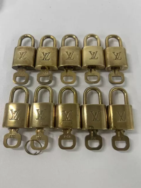 Authentic Louis Vuitton Padlock Lock & Key for Bags Brass Gold set of 10