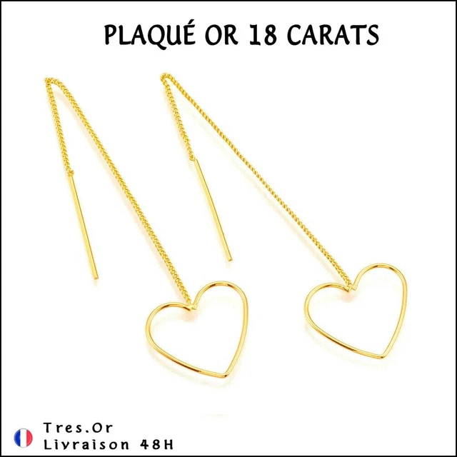 Boucles D'oreilles Cœur Fil Plaqué Or 18 Carats - Neuves Avec étiquettes - Livraison Rapide