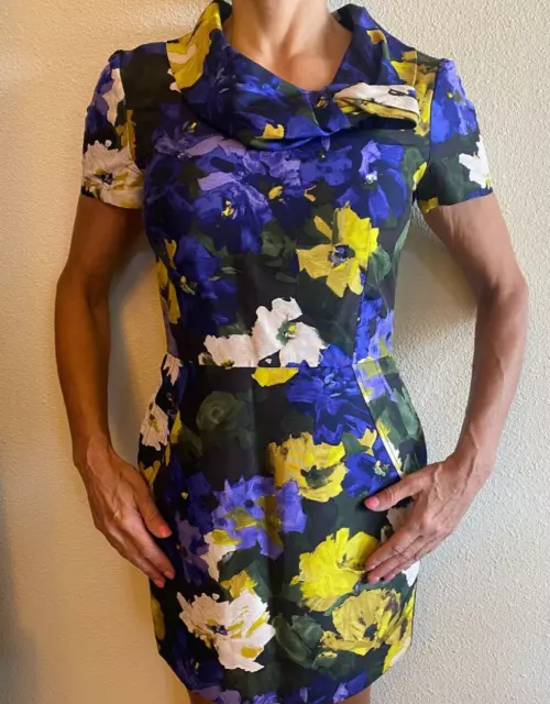 Looks New OSCAR DE LA RENTA Runway Silk FLORAL RETRO Designer SHEATH Dress 6 8