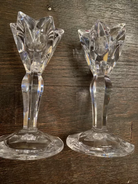 Waterford Crystal Marquis Floral Tulip Candleholders Candle Clear Glass Pair