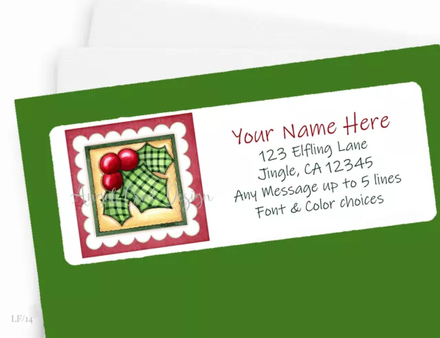 Whimsical Christmas Holly Berries Custom Personalized Return Address Labels