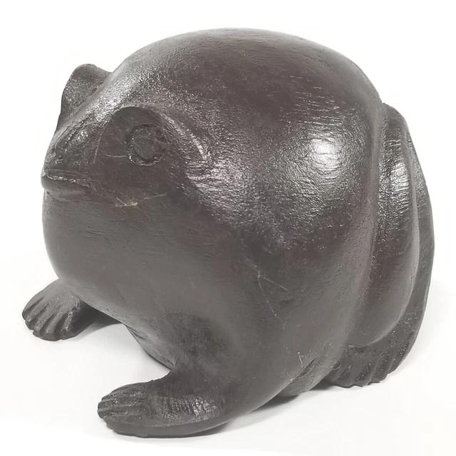 Vintage Frog Wood Carved Ornament Black Painted Handmade Hand Crafted 3" A1