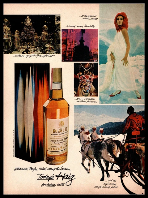 1966 Haig Blended Scotch Whisky Carnaval Brazil New York Christmas Tree Print Ad