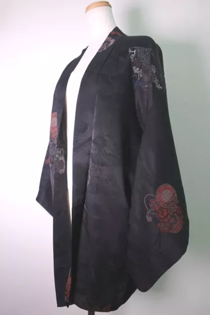 8553F5 Silk Vintage Japanese Kimono Haori Jacket Tsuzumi Urushi