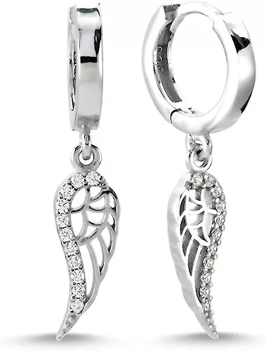 925 Sterling Silver Angel Wings A Class Rhodium Plated Earrings cubic zirconia