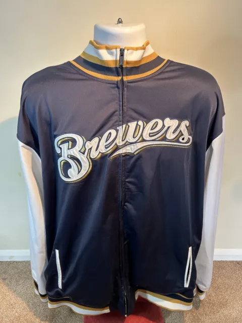 Milwaukee Brewers MLB Stitches Navy Full Zip Track Jacket Mens Size XL