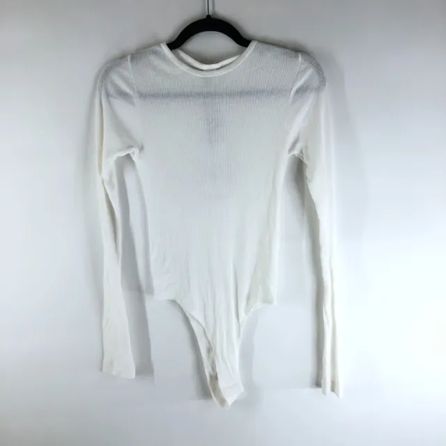 Re/Done Womens Hanes Bodysuit 60s Slim Ribbed Knit Long Sleeve Cotton White S