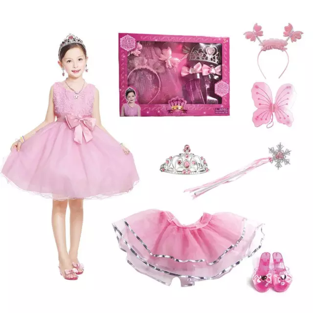 Princess Fairy Costume Set for Girls Crown Butterfly Magic Wings Skirt Headband