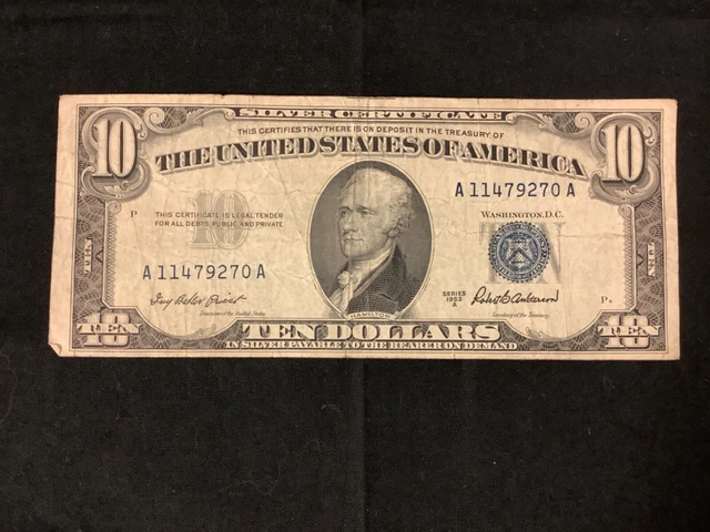 Ten Dollars ($10) Series of 1953A Blue Seal Silver Certificate!!!