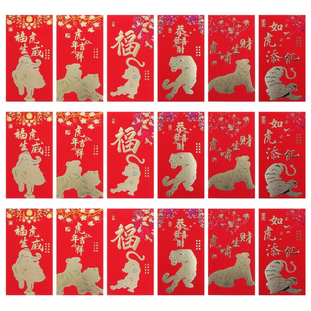 18 Pcs Year of The Tiger Red Envelope Paper Envelopes Chinese Wedding