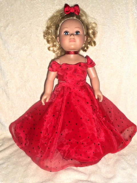 18 doll clothes fits American girl-Sparkle red gown, shoes, necklace, bow