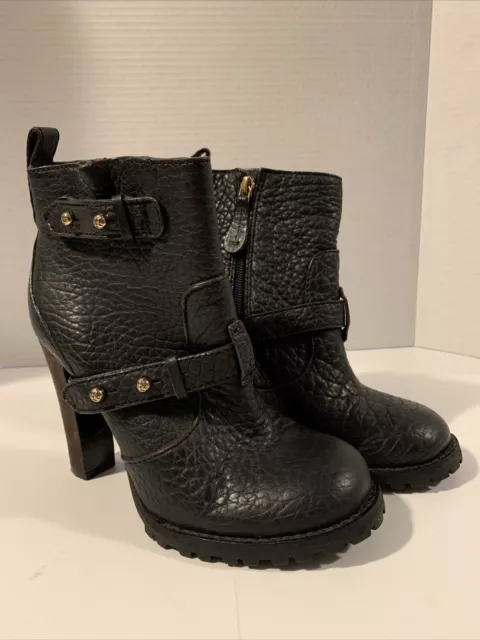 Tory Burch Landers Black Pebbled Leather Harness Bootie Shoes Women's Size 7 M