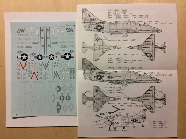 1/72 MICROSCALE 72-412 : Decals F-4J/S Phantom Ii A-4M Skyhawk Usmc Low ...