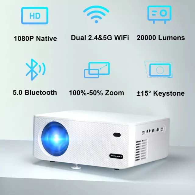 4K Projector 23000LMS 1080P 3D 5G WiFi Bluetooth Video Home Theater 250" Display 3