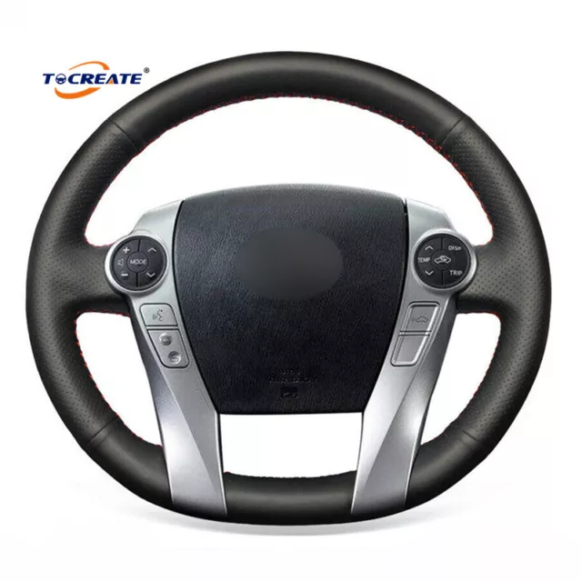 DIY Black Leather Steering Wheel Cover for Toyota Prius 30(XW30) C V Aqua #1402