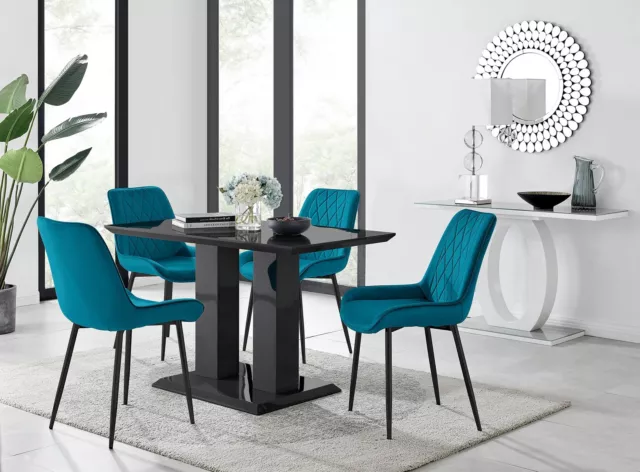 IMPERIA Black High Gloss Pillar Dining Table and 4 Faux Leather Pesaro Chairs