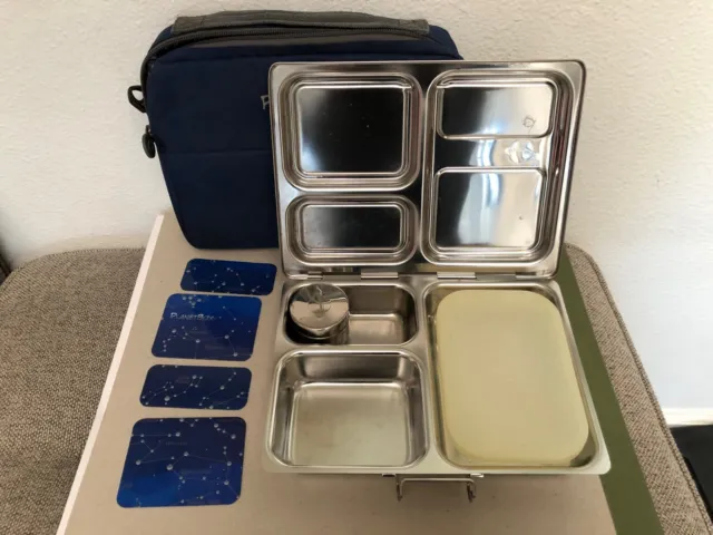 PlanetBox Launch Lunch Box 3 Compartment Containers Stainless Steel Blue Case