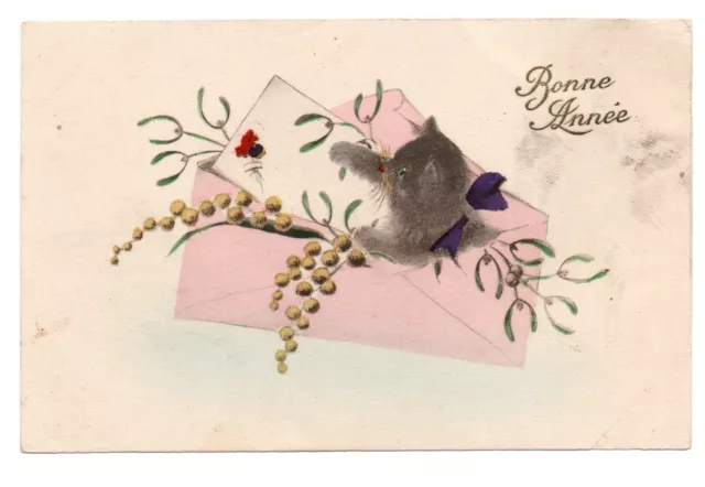 Cartolina. Illustratore Sans Signature .bonna Anno. Gatto Nero