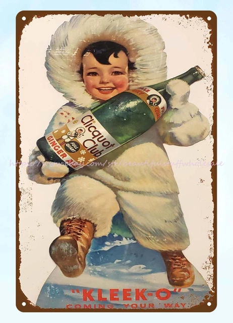 plaques pub studio home kitchen 1940'S Clicquot Club Eskimo metal tin sign