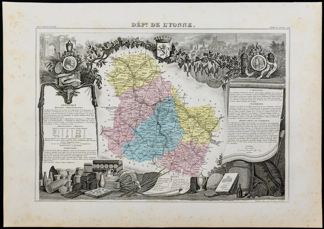 Carte Géographique Ancienne De L'Allier (1869) - Gravure Originale Levasseur - XIXème Siècle - Décoration Vintage