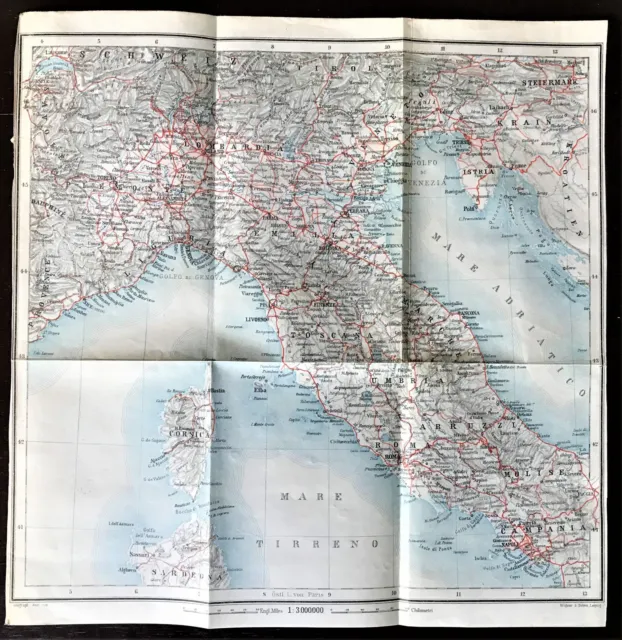 ANTIQUE 1909 COLOR CITY MAP PLAN of ITALY ~ Authentic Karl Baedeker ~ Original