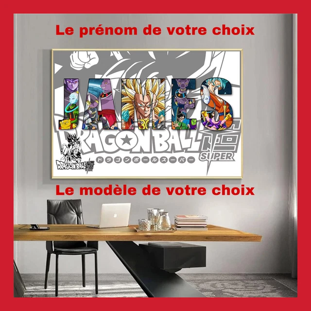 Poster Personnalisé Prénom Enfant Avec Figurines Dragon Ball Z - Toile 100% Coton, Multicolore - Neuf - Déco Chambre Anime