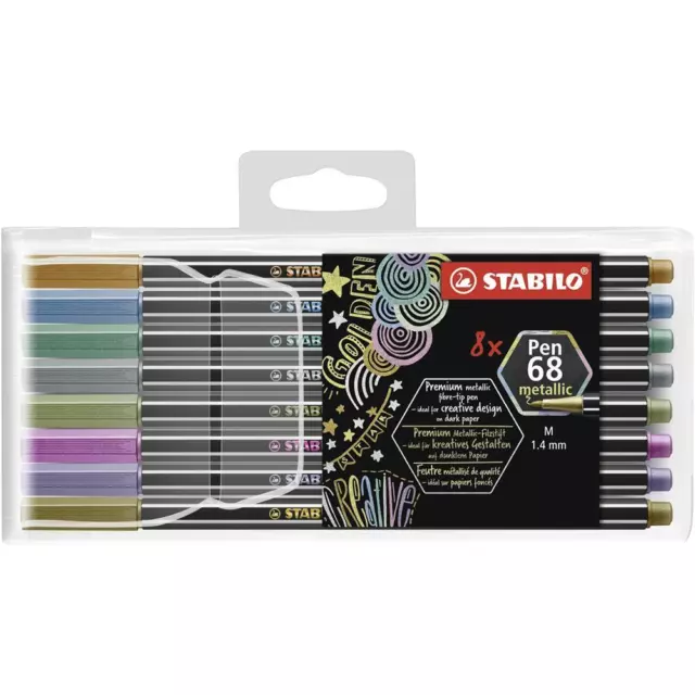 Premium Filzstift STABILO Pen 68 brush Metalic Fasermaler Stifte 8er Metalletui