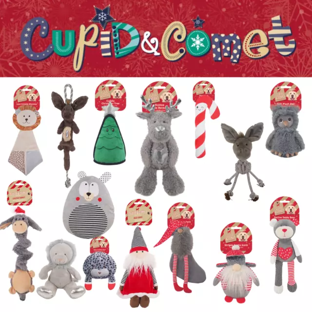 Rosewood Cupid & Comet Dog Christmas Toy Xmas Soft Plush Squeaky Toys Gift Pup