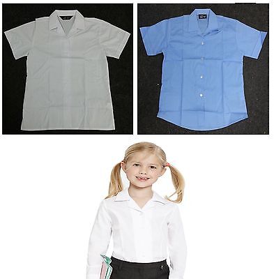Ragazze Bambini Colletto Manica Corta School Uniform Camicia Blusa tutte le taglie 20-50