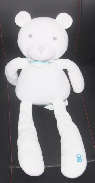 doudou peluche ours blanc rayé bleu obaibi okaidi