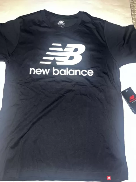 NWT New Balance Essential Stacked Logo Men’s Tee Black White Sz L MSRP $28