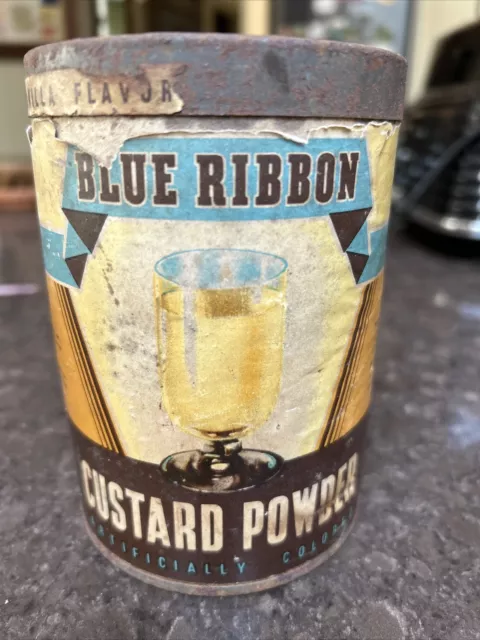 Vintage Rare AUSTRALIAN Blue Ribbon CUSTARD POWDER Cardboard TIN Coffee Tea