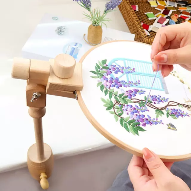 Beech Wood Embroidery Hoop Stand Holder Clamp Rotatable Table Lap Cross Stitch