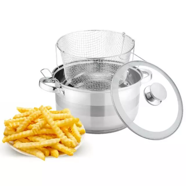 Frittiertopf 6,5 L Friteuse Frites Frittierpfanne Fritöse EDELSTAHL Pommestopf