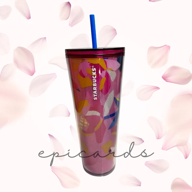 STARBUCKS SPRING 2023 Pink Floral Cold Cup Tumbler Venti 24 oz Blue