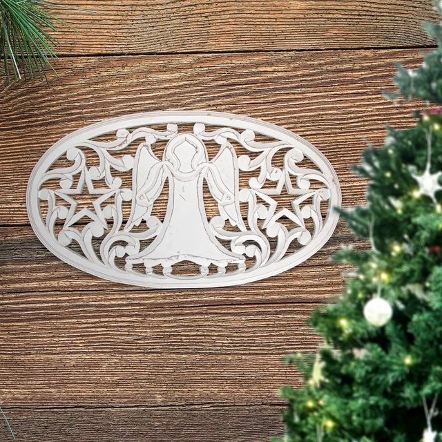 Wandornament, Weihnachten, Engel, Oval, Holz, Weiß, X-Mas, Dekoration