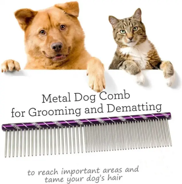Pet Dog Cat Double Row Teeth Hair Grooming Comb Metal Brush Fur Rake Tool