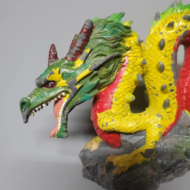 Chinese Dragon 3D Figurine Ceramic Bright Green Gold & Grey Retro Vintage Rare
