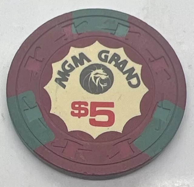 MGM Grand Las Vegas Nevada $5 Casino Poker Chip - H&C LCV Pre-Fire 1973