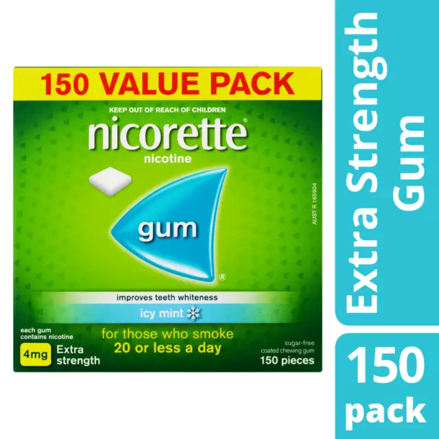 Nicorette Gum Nicotine 4mg Value Pack 150 Pieces - Icy Mint Extra Strength 3