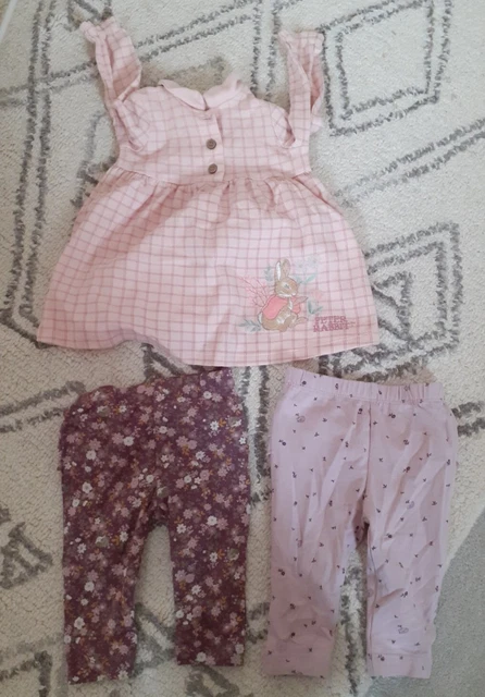 Baby girl 0-3 months clothes bundle Peter Rabbit top, Nutmeg leggings